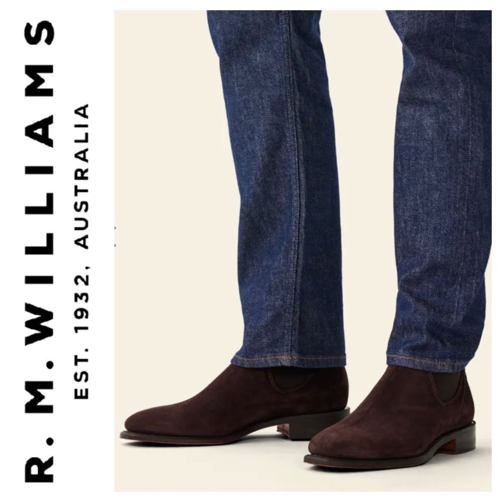R.M. Williams Heritage Craftsman Chelsea Boots Chisel Toe Brown Suede